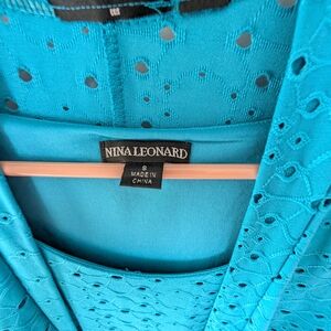 Nina Leonard Teal Lace Tank & Cardigan Set